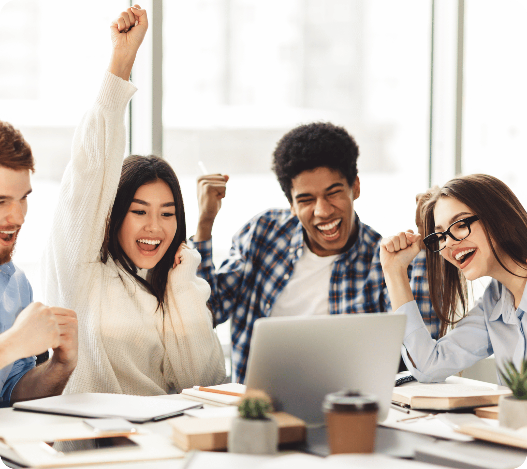 Happy students studying